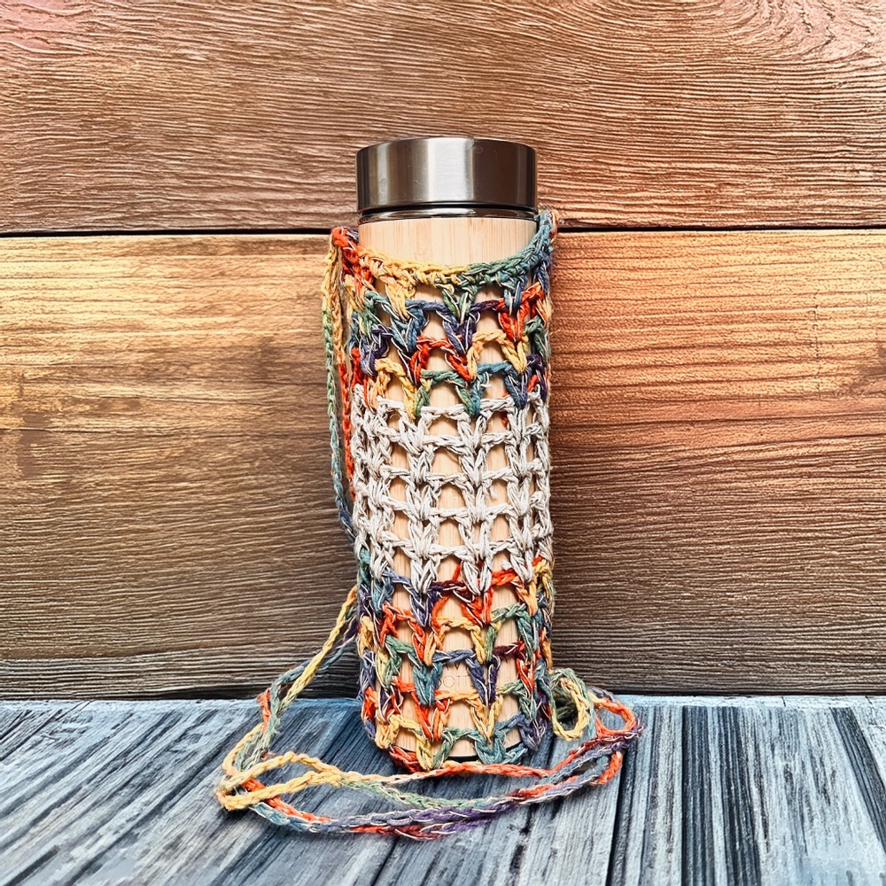 Crochet Water Bottle Holder Crossbody Bag | Festival Bottle Sling | Handmade